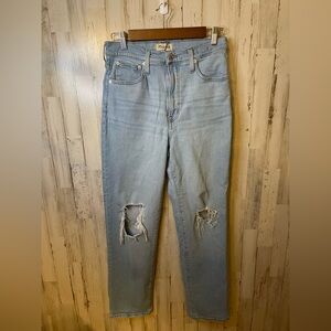 Women’s Madewell Jeans Perfect Vintage Straight Leg Ripped Knee Danby Size 28
